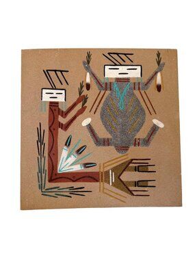 Navajo Sand Painting Native American VTG Wati Cat Yei ?Begay Signed Southwestern